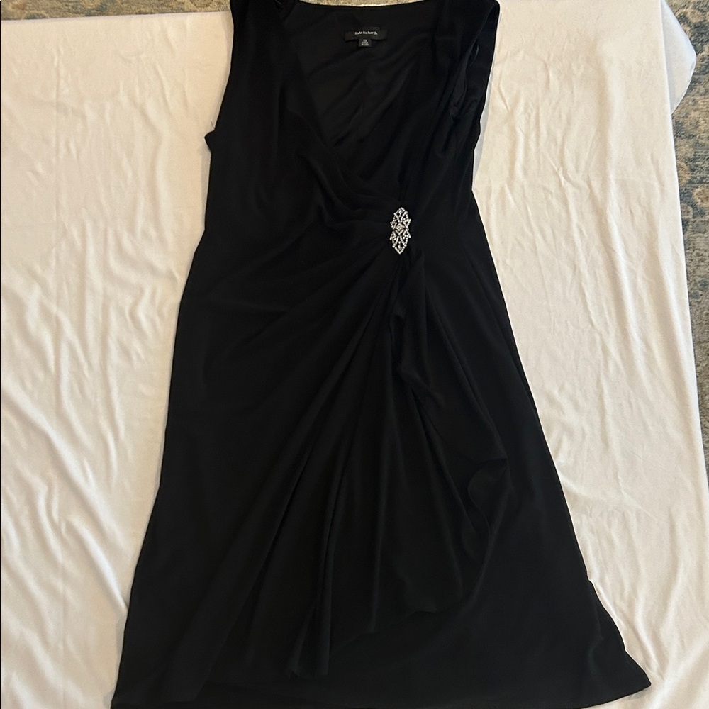 R & M Richards Elegant Black Midi Dress with Silver Detail